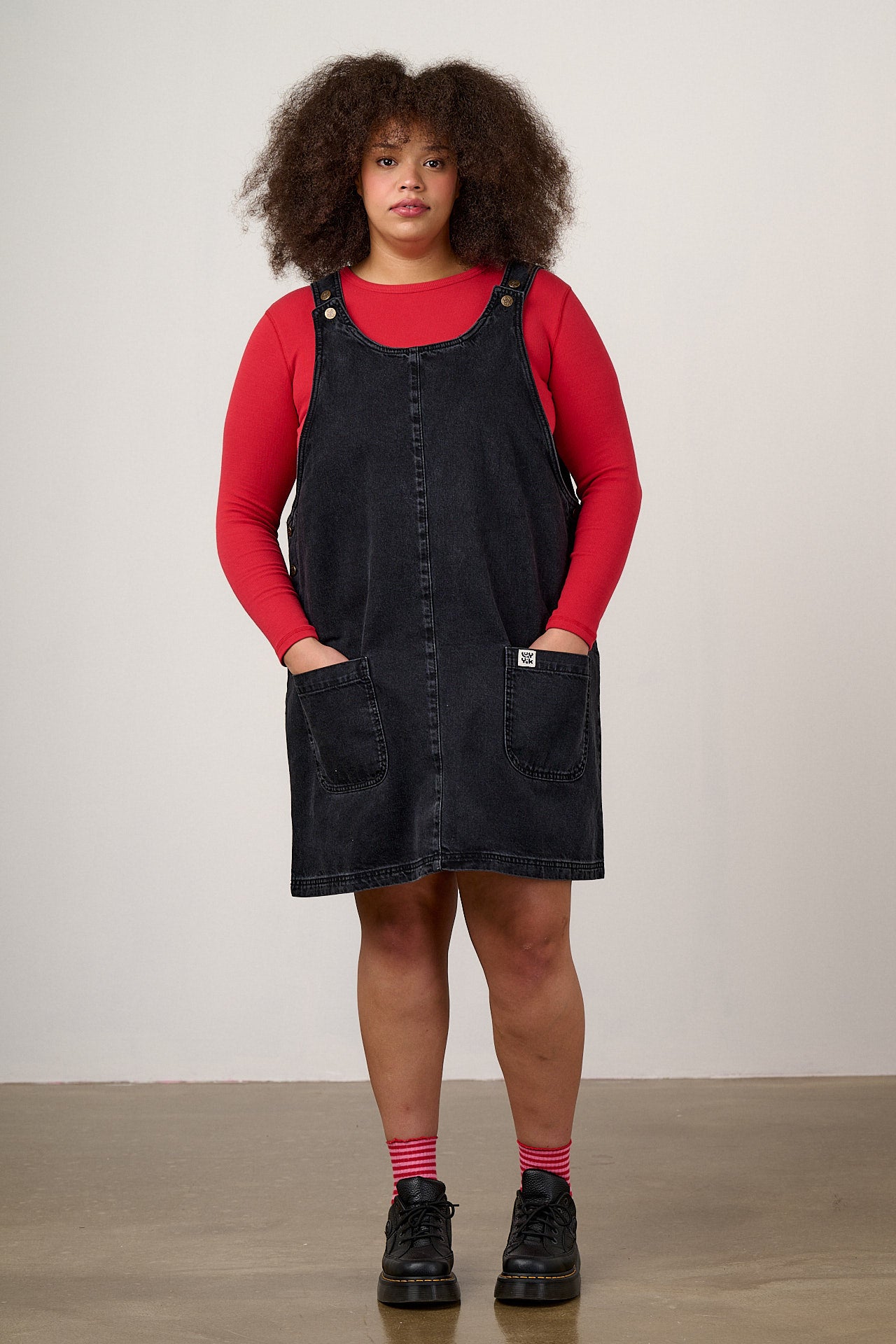 Layla - Mini Denim Dress in Washed Black