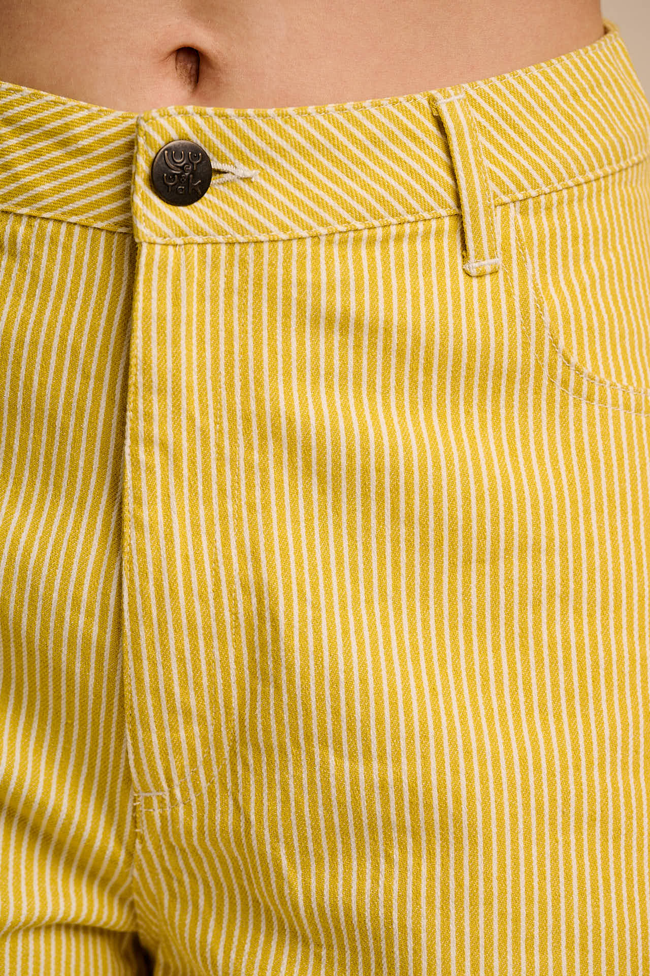 Lexi -  High Waist Cotton Shorts in Lemon Hickory Stripe