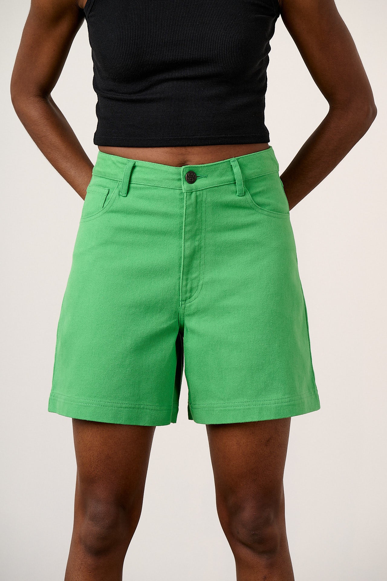 Lexi - High Waist Cotton Shorts in Kelly Green