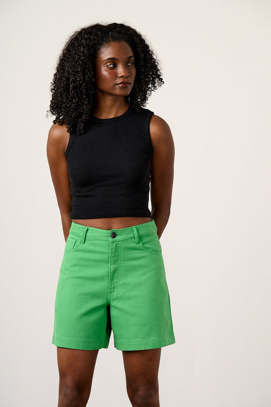 Lexi - High Waist Cotton Shorts in Kelly Green
