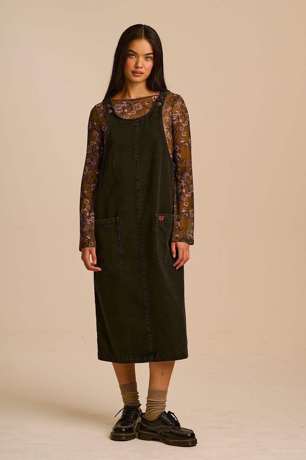 Lily - Denim Midi Dress in Blackwash Denim