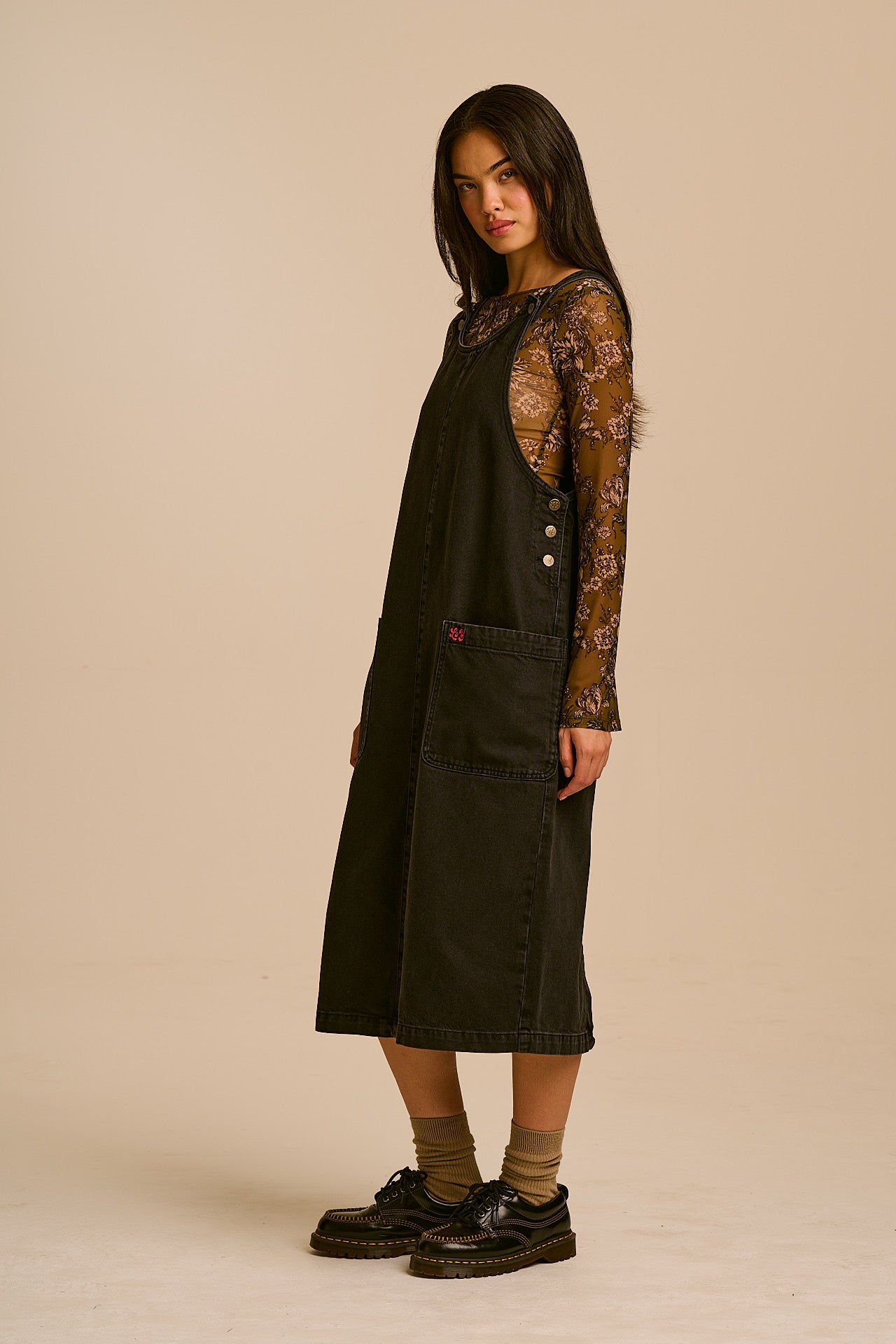 Lily - Denim Midi Dress in Blackwash Denim