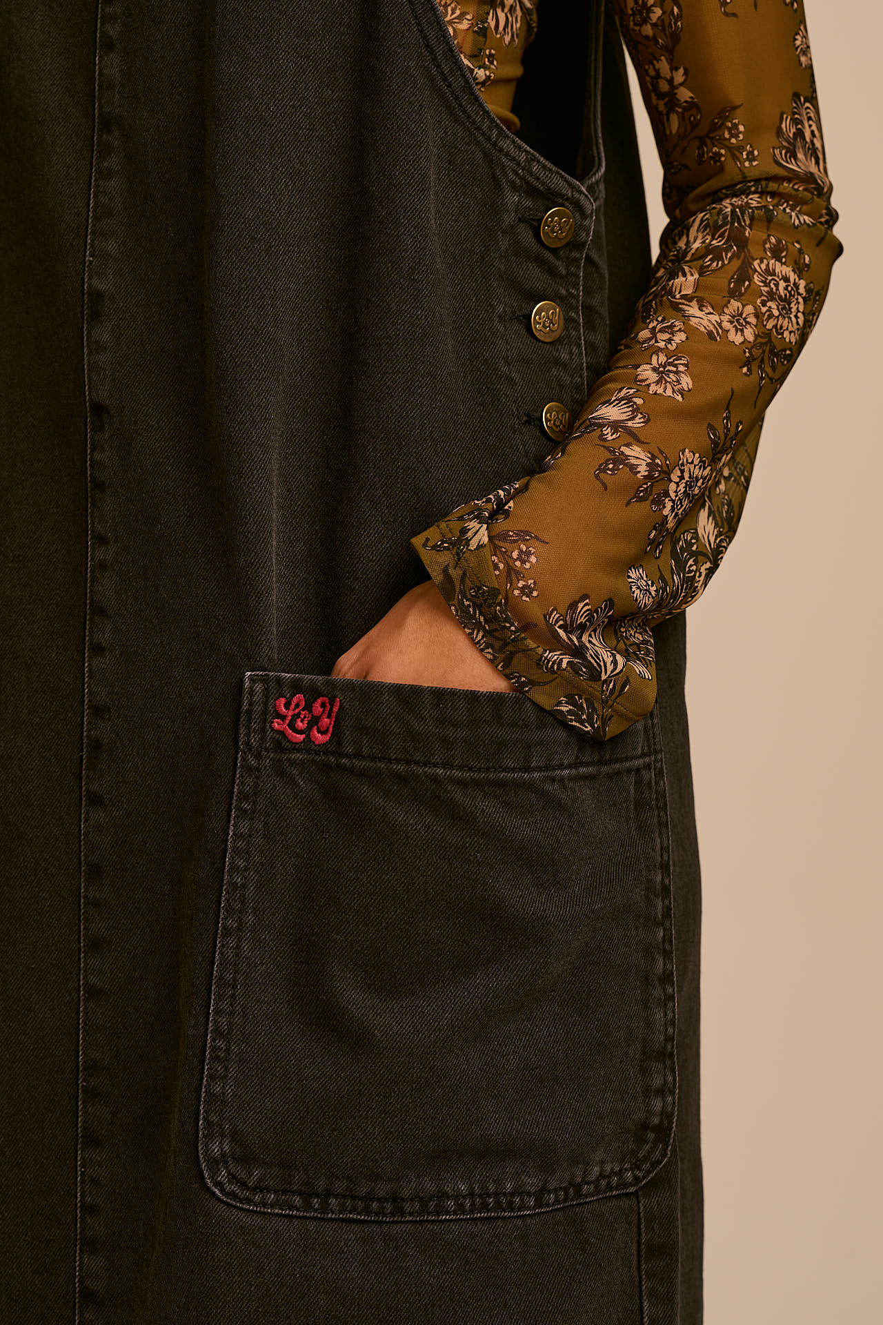 Lily - Denim Midi Dress in Blackwash Denim