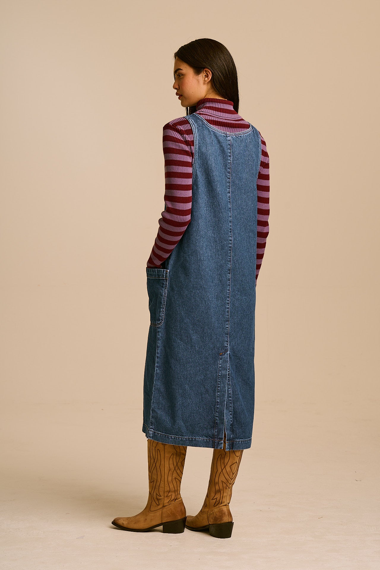 Lily - Denim Midi Dress in Mid Wash