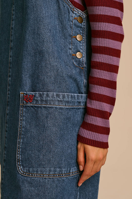 Lily - Denim Midi Dress in Mid Wash