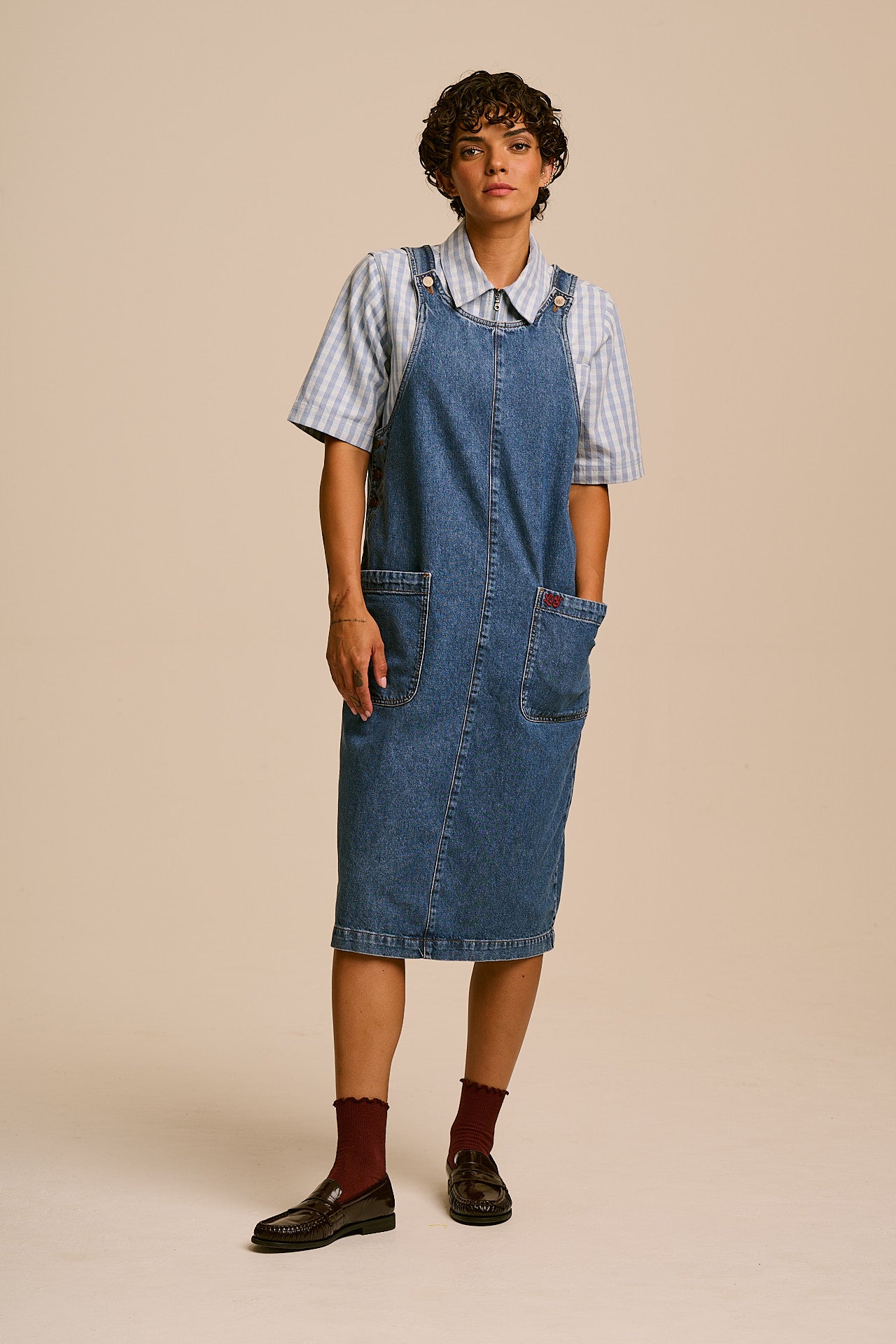 Lily - Denim Midi Dress in Mid Wash