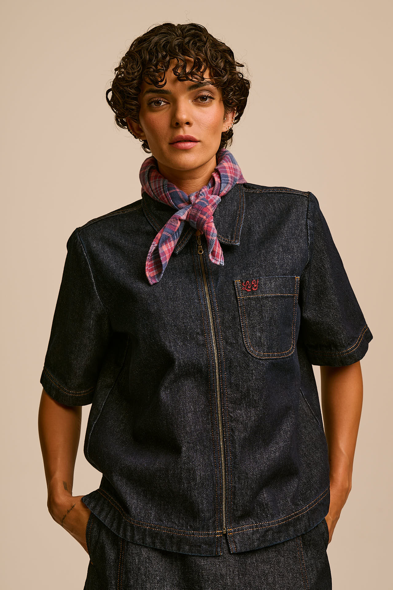 Lottie - Neck Scarf in Blue and Burgundy Check