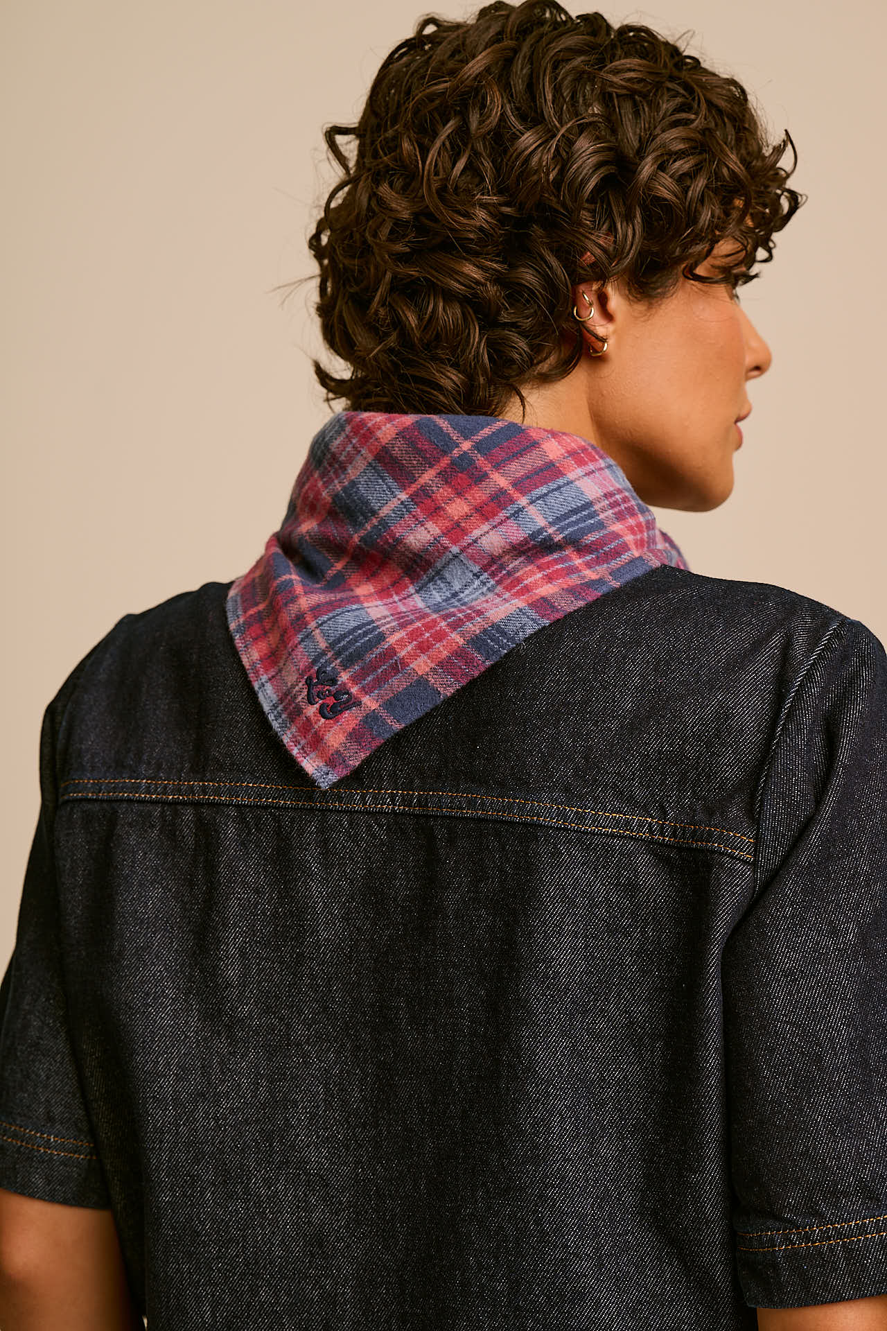Lottie - Neck Scarf in Blue and Burgundy Check