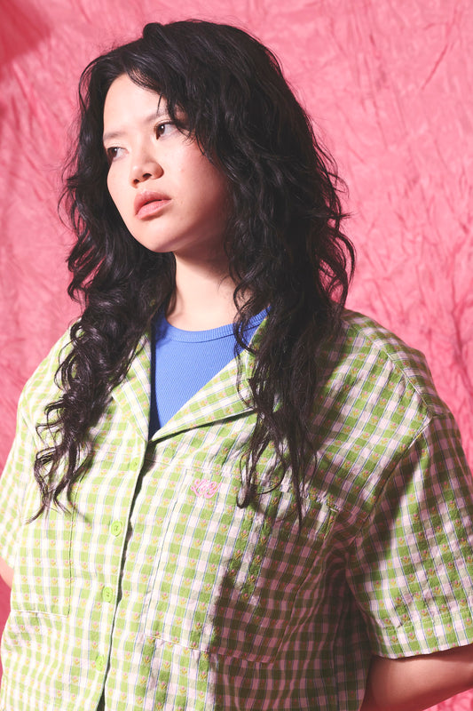 Alfie - Cotton Shirt in Green & White Tulip Gingham