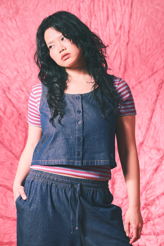 Etoile - Cotton Button Up Tank in Indigo Blue