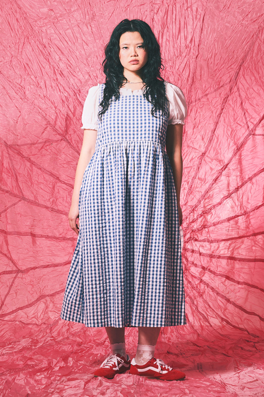 Aimee - Cotton Midi Dress in Blue Gingham