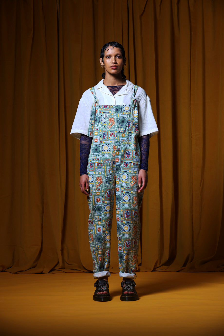 Original - Cotton Dungarees in Green Cosmic Folk