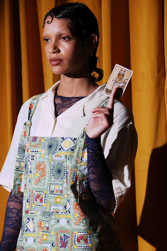 Original - Cotton Dungarees in Green Cosmic Folk