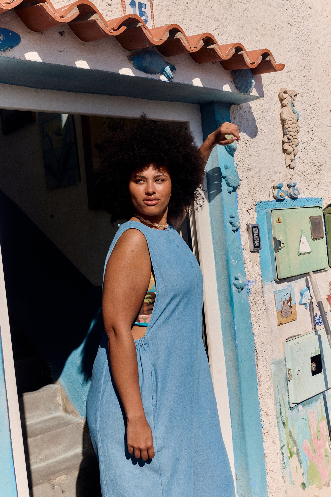 IMPERFECT - Tilda - Cotton Wide Leg Jumpsuit in Light Blue
