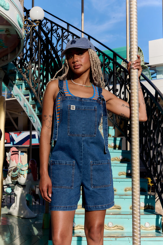 Original Shorts - Cotton Dungaree Shorts in Mid Wash Blue