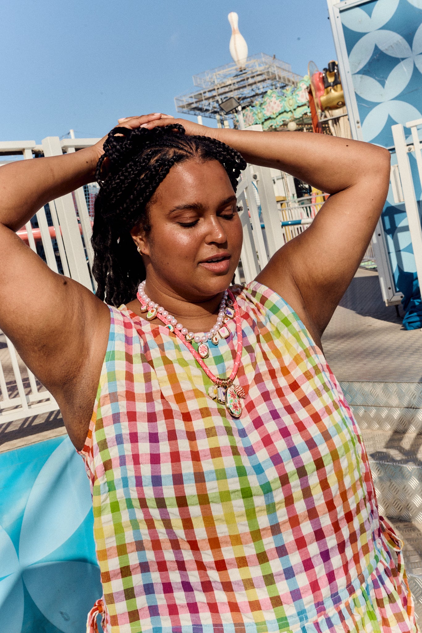 Sacha - Cotton Midi Dress in Rainbow Check