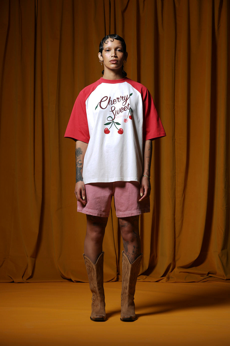 Bradley - Oversized Cotton Raglan T-Shirt in Cherry Sweet Print