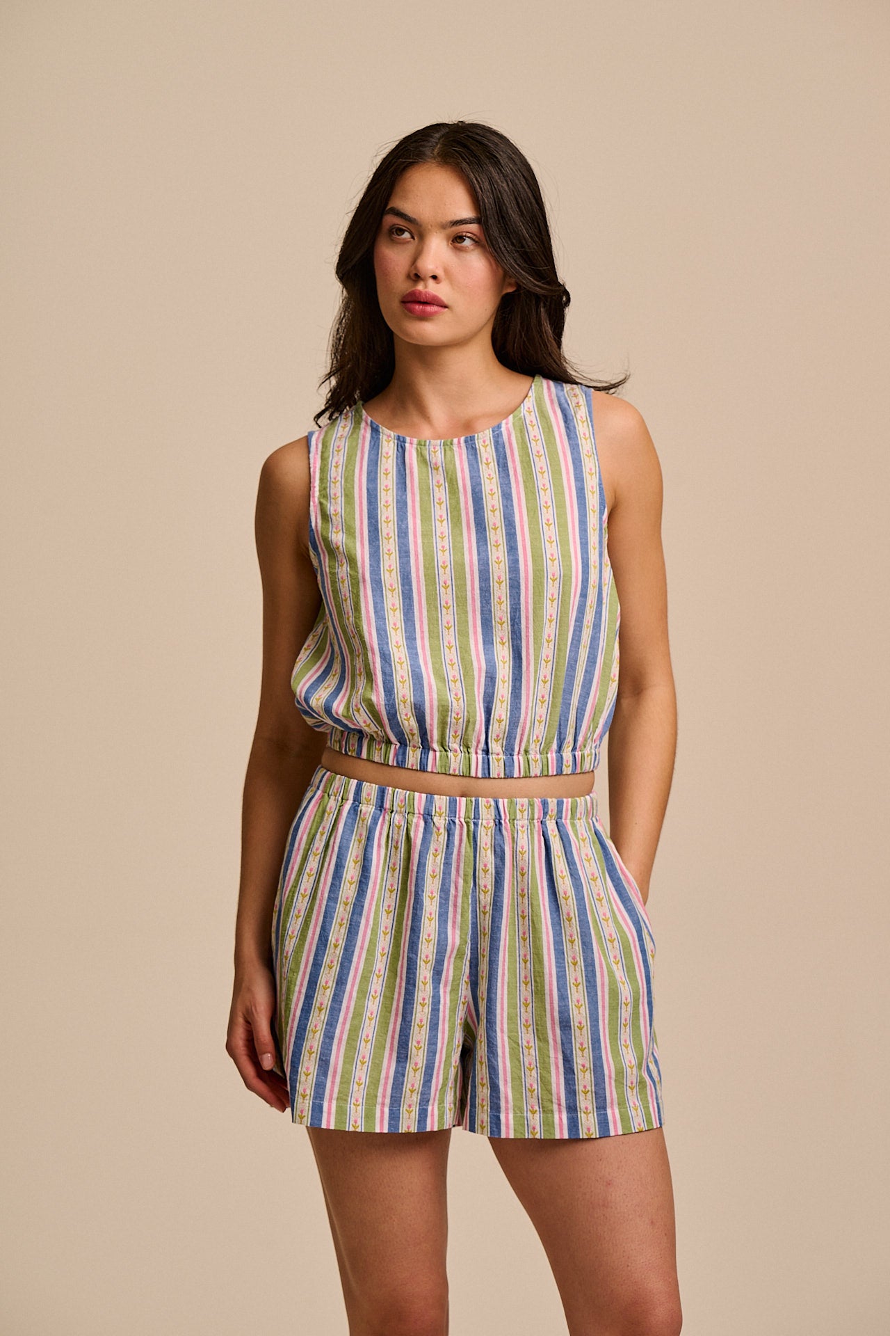 Lumi - Cotton Cropped Woven Top in Tulip Stripe