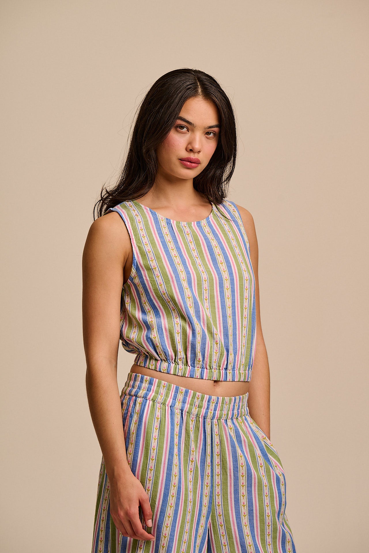 Lumi - Cotton Cropped Woven Top in Tulip Stripe