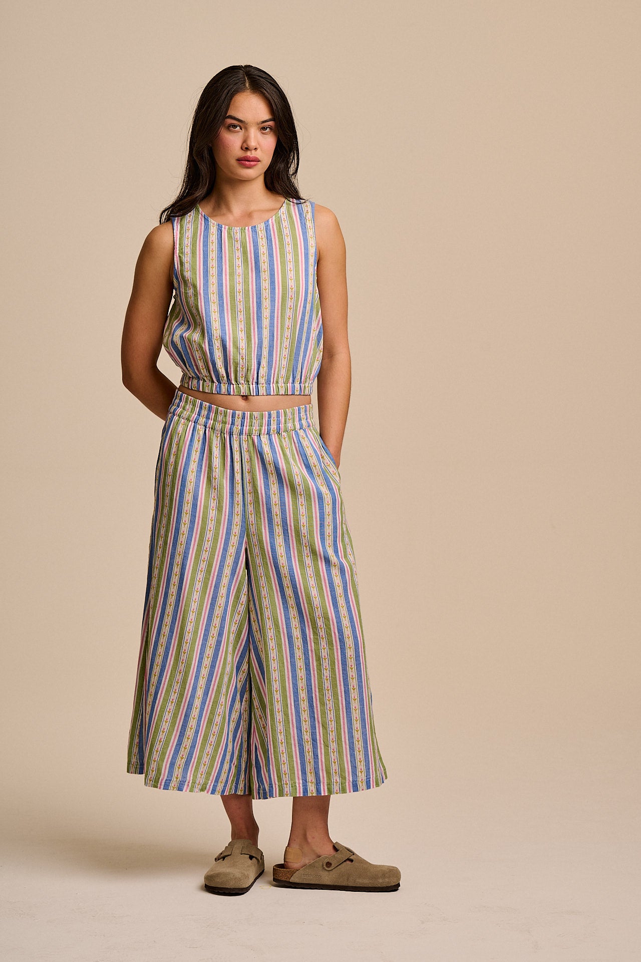Lumi - Cotton Cropped Woven Top in Tulip Stripe