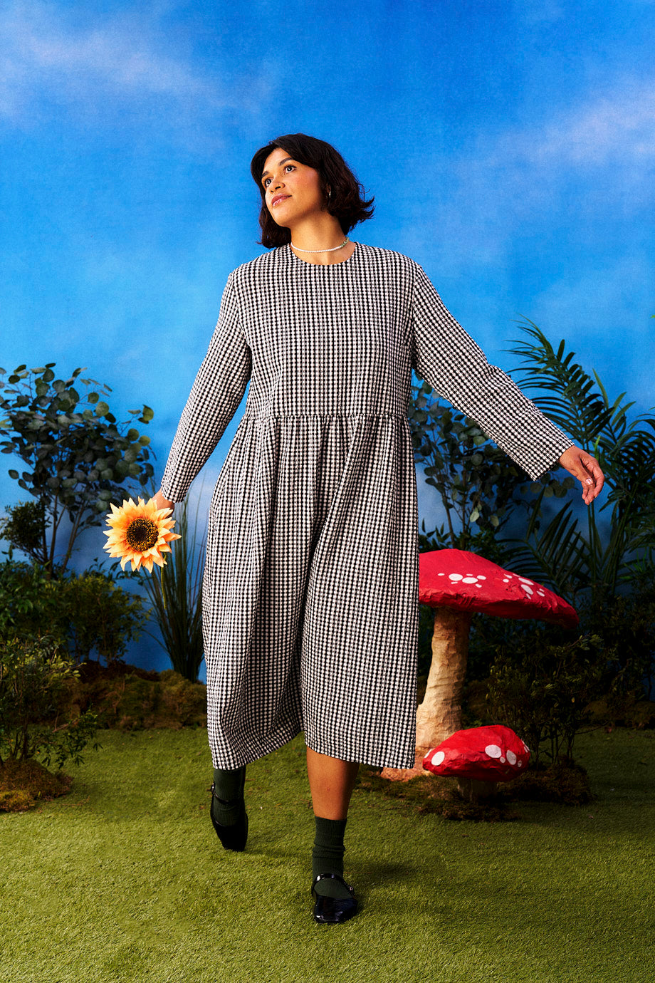 Micah - Midi Dress in Black & White Gingham