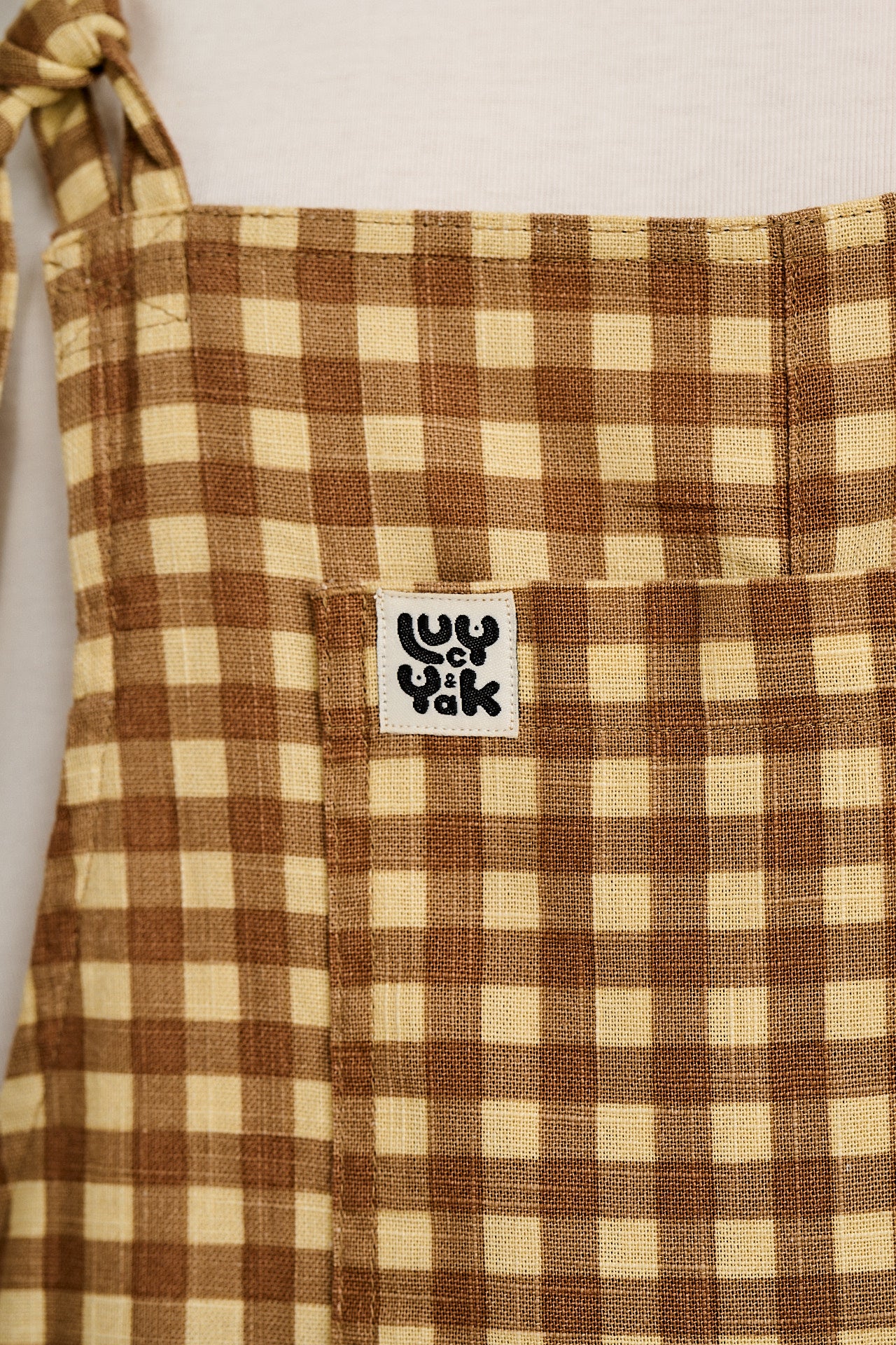 Ali - Wide Leg Cotton Dungarees Brown Birch Gingham Print