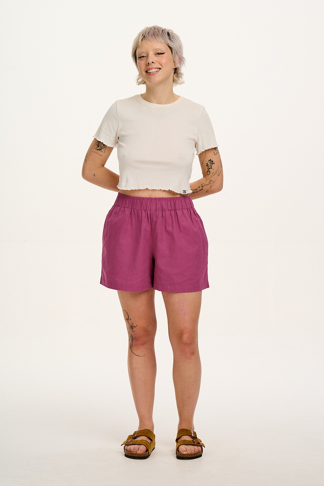 Jessie - Cotton & Linen Shorts in Dahlia Pink