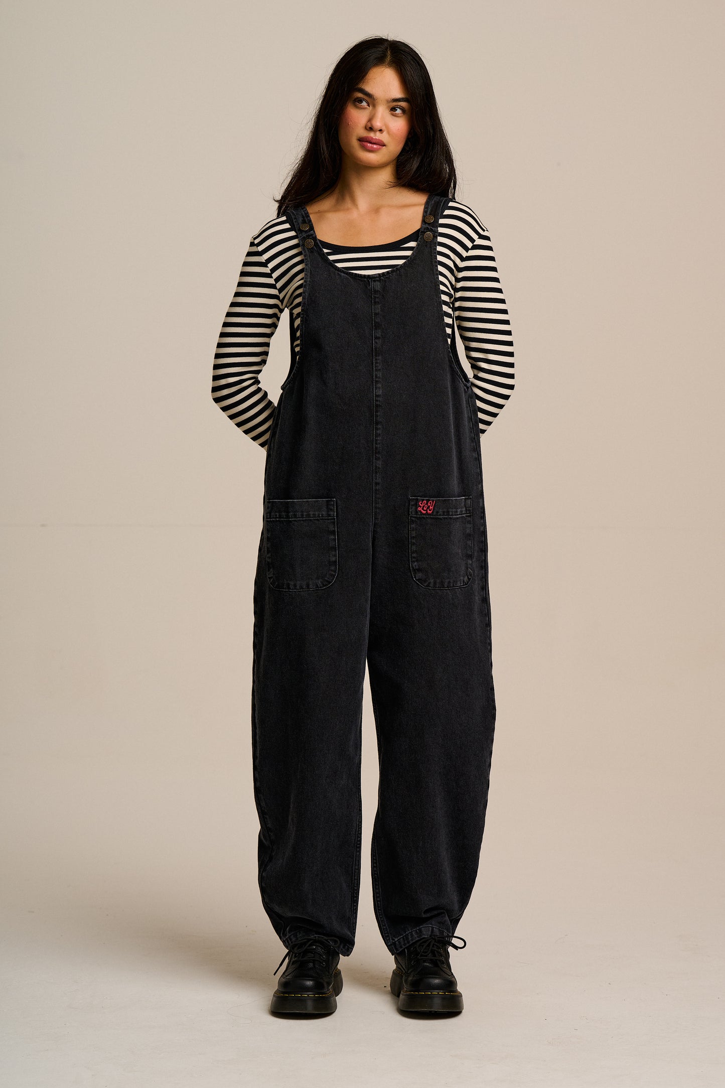 Ara - Denim Dungarees in Washed Black