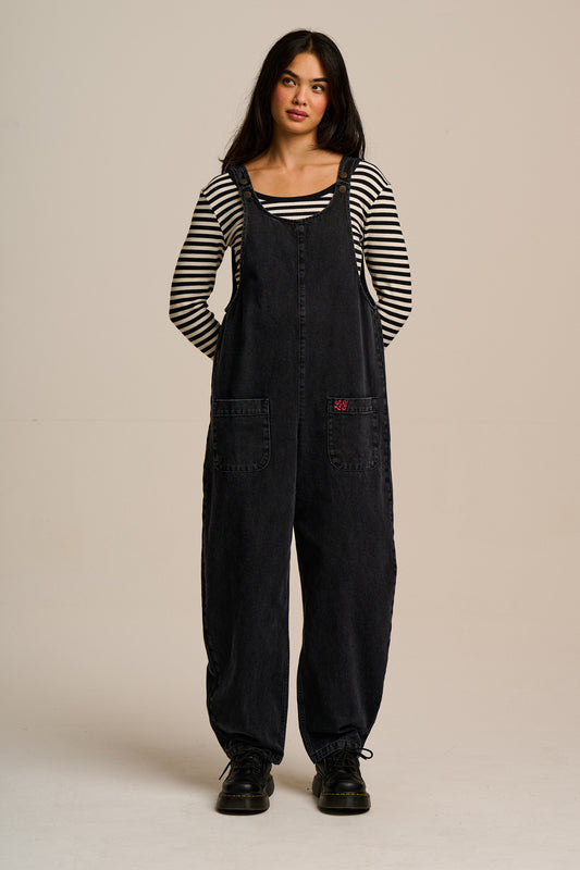 Ara - Denim Dungarees in Washed Black