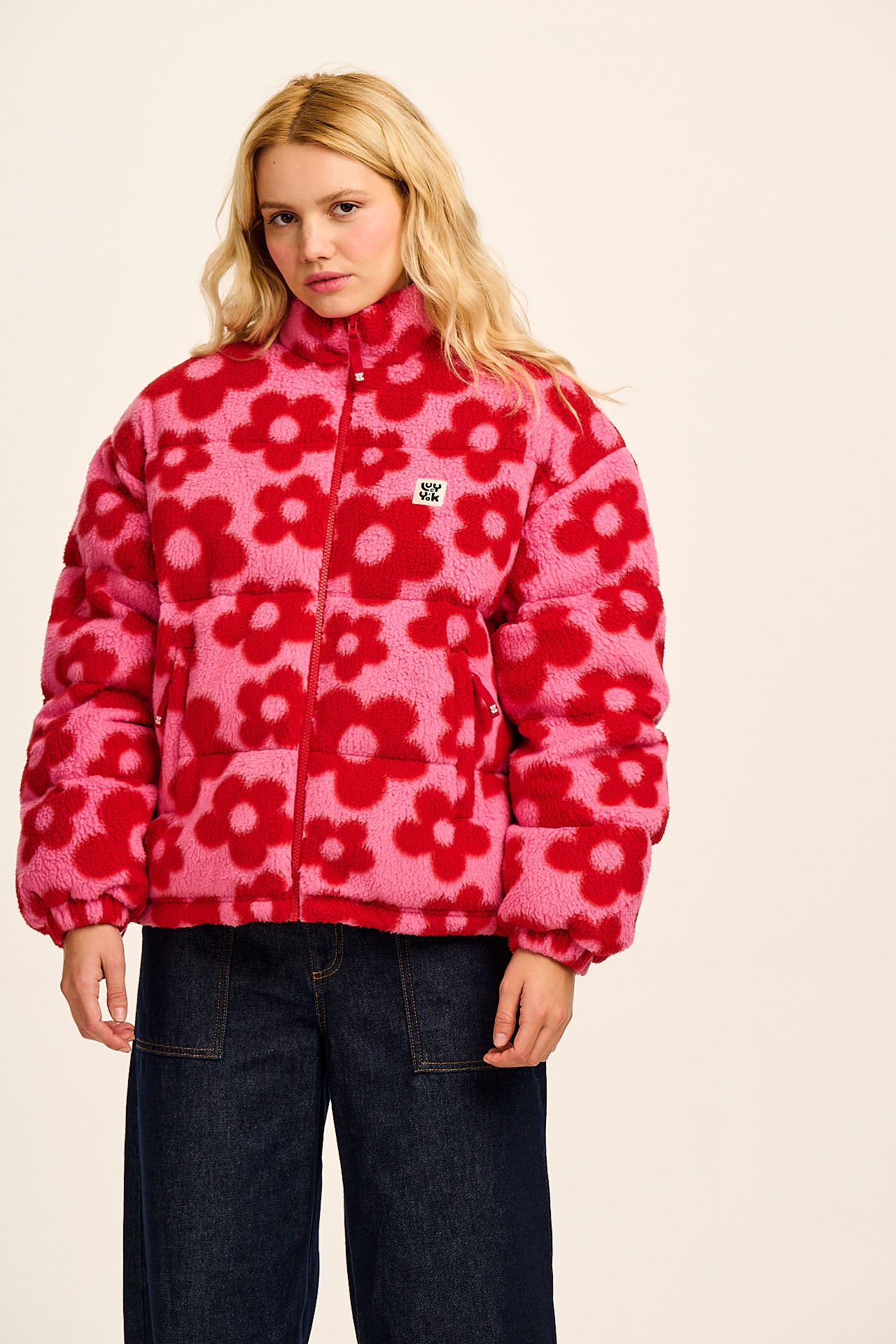 Paloma - Borg Puffer Jacket in Pink & Red Bubble Floral