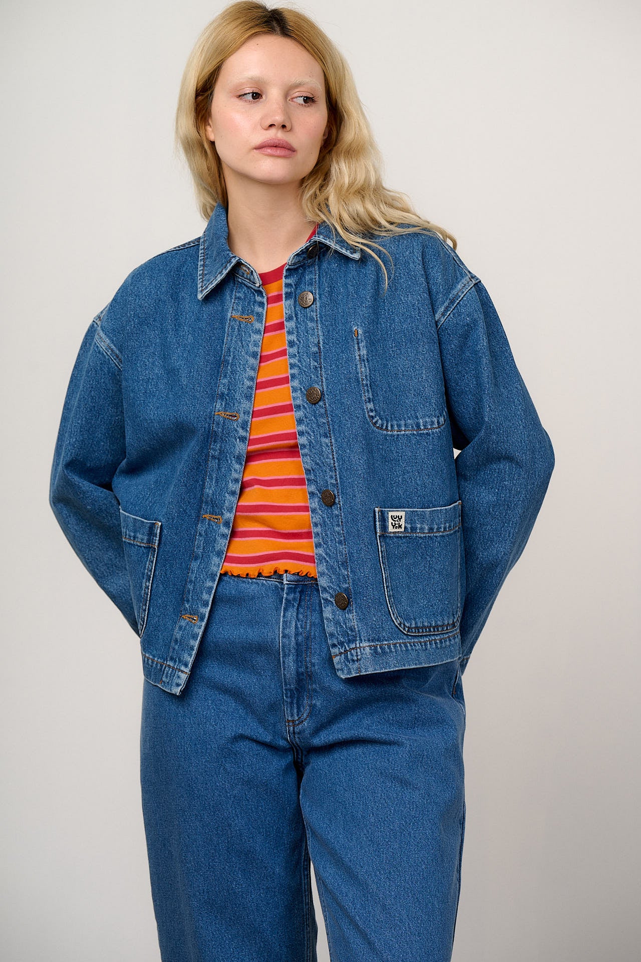 Connie - Denim Jacket in Mid Wash Blue