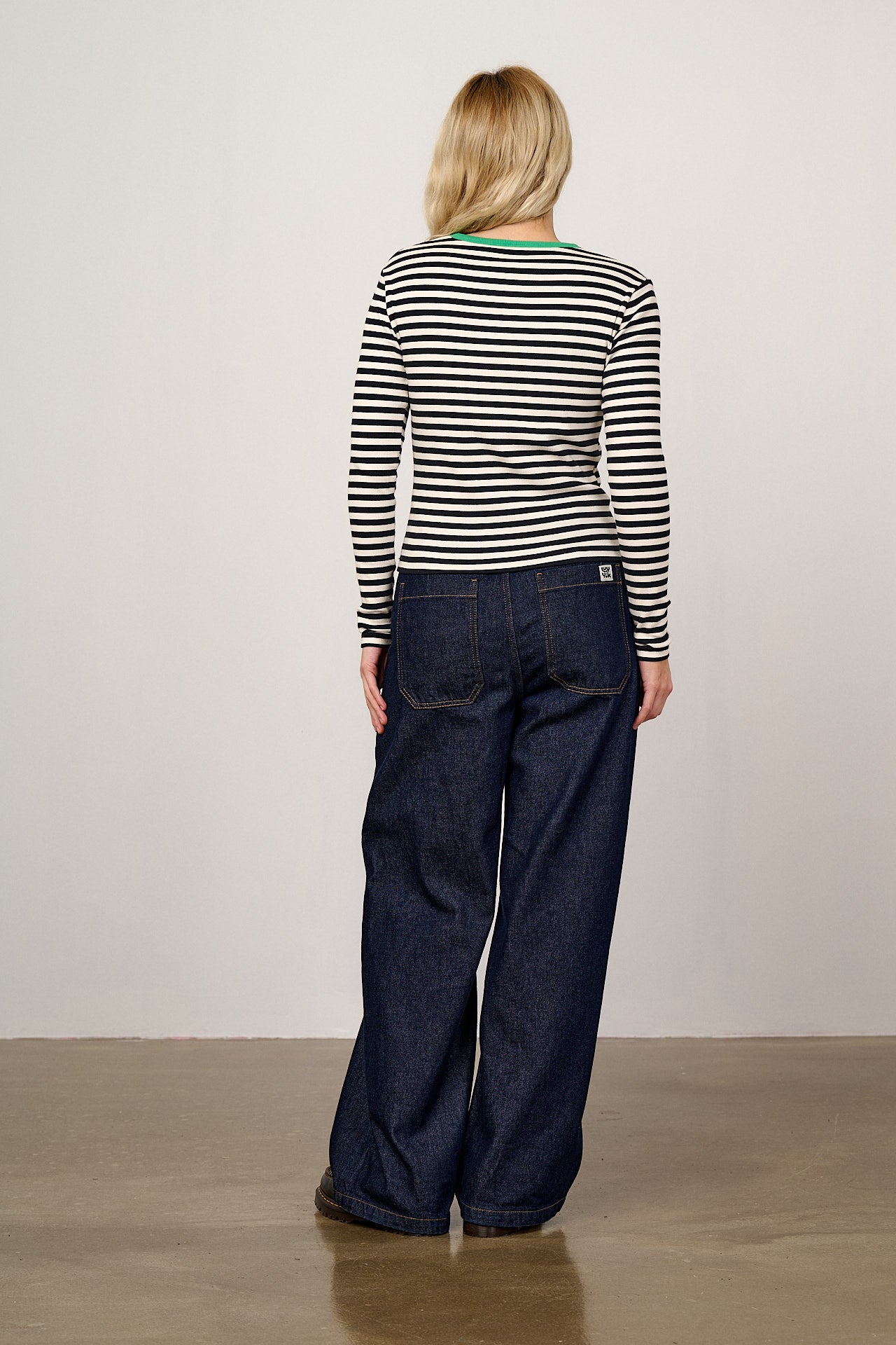 Grayson - Long Sleeve Cotton Jersey Top in Black & White Stripe