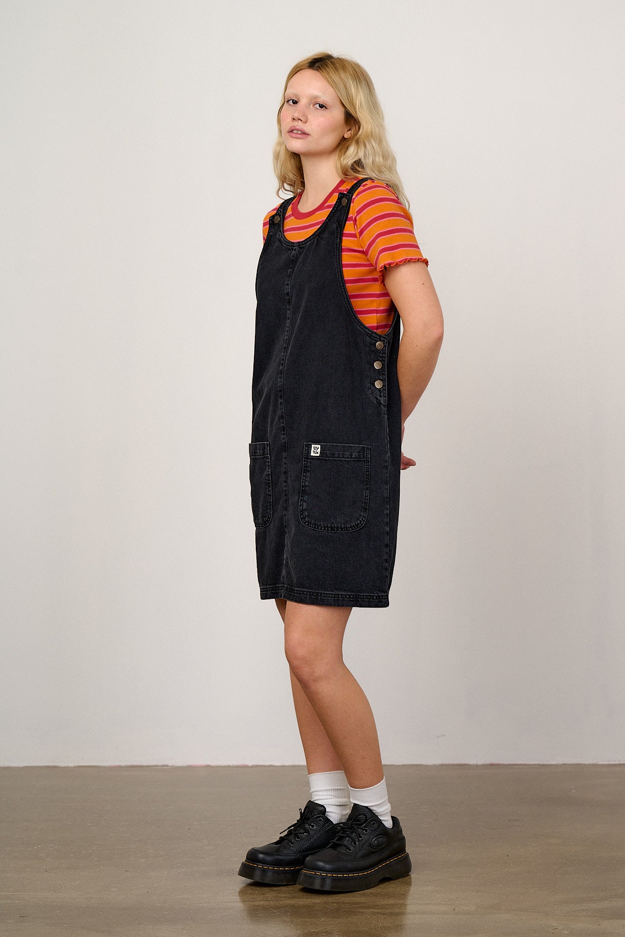 Layla - Mini Denim Dress in Washed Black