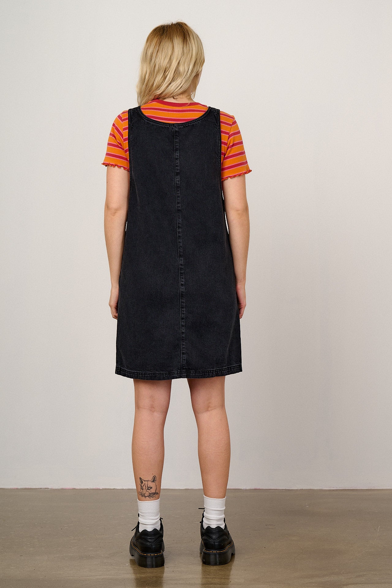Layla - Mini Denim Dress in Washed Black