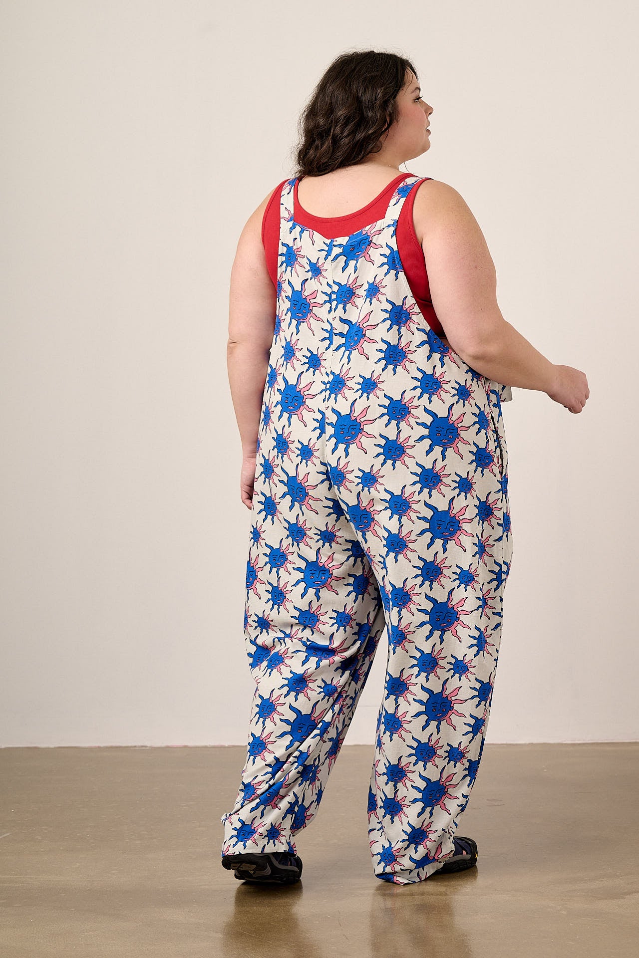 Chula - Cotton & Viscose Barrel Leg Dungarees in Celestial Sun Print