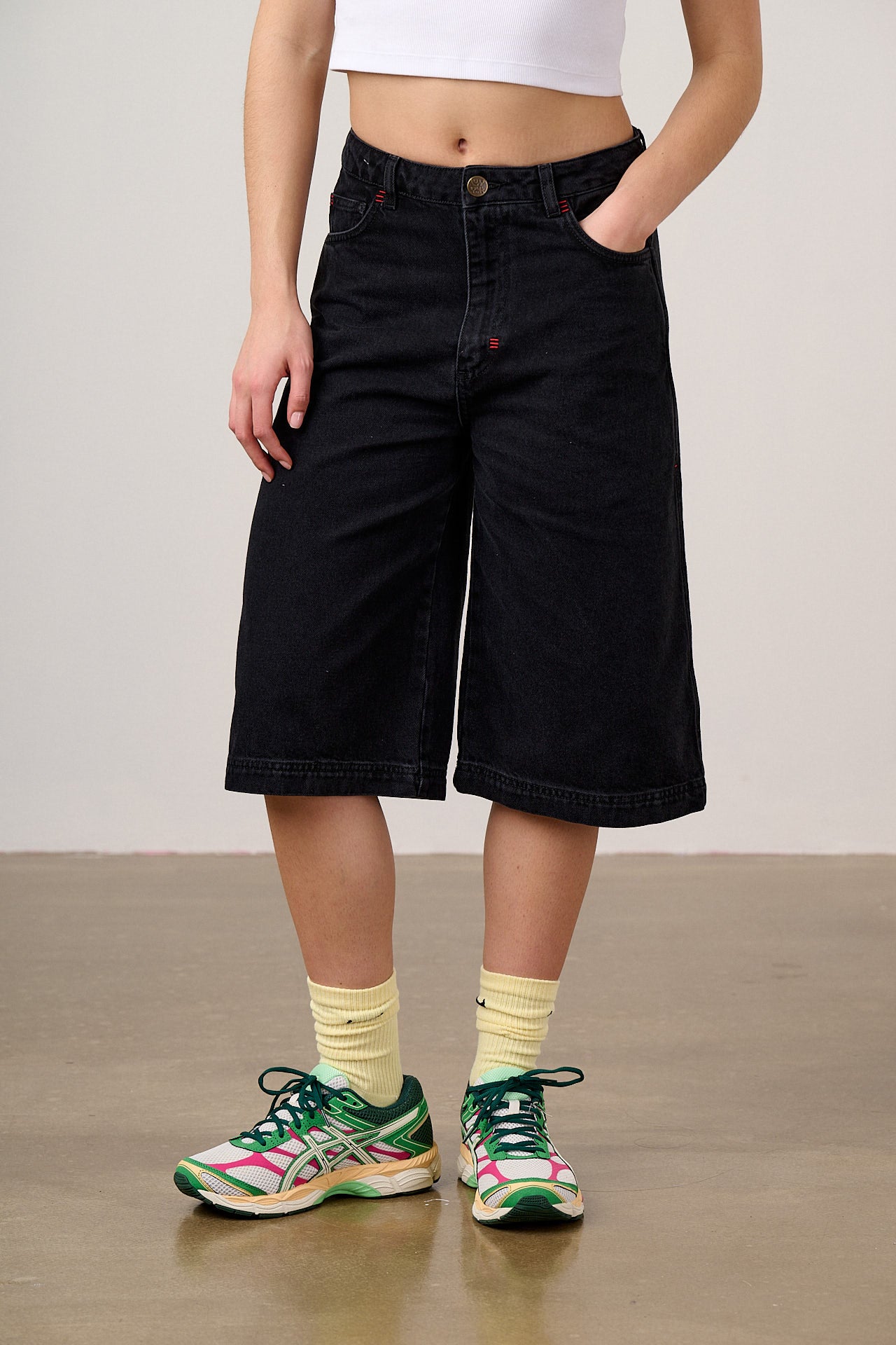 Sol - Denim Long Shorts in Black Wash