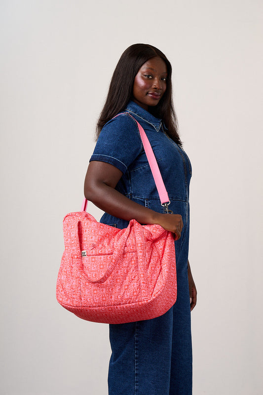 Polina - Weekend Bag in Pink & Red Lunar Checkerboard