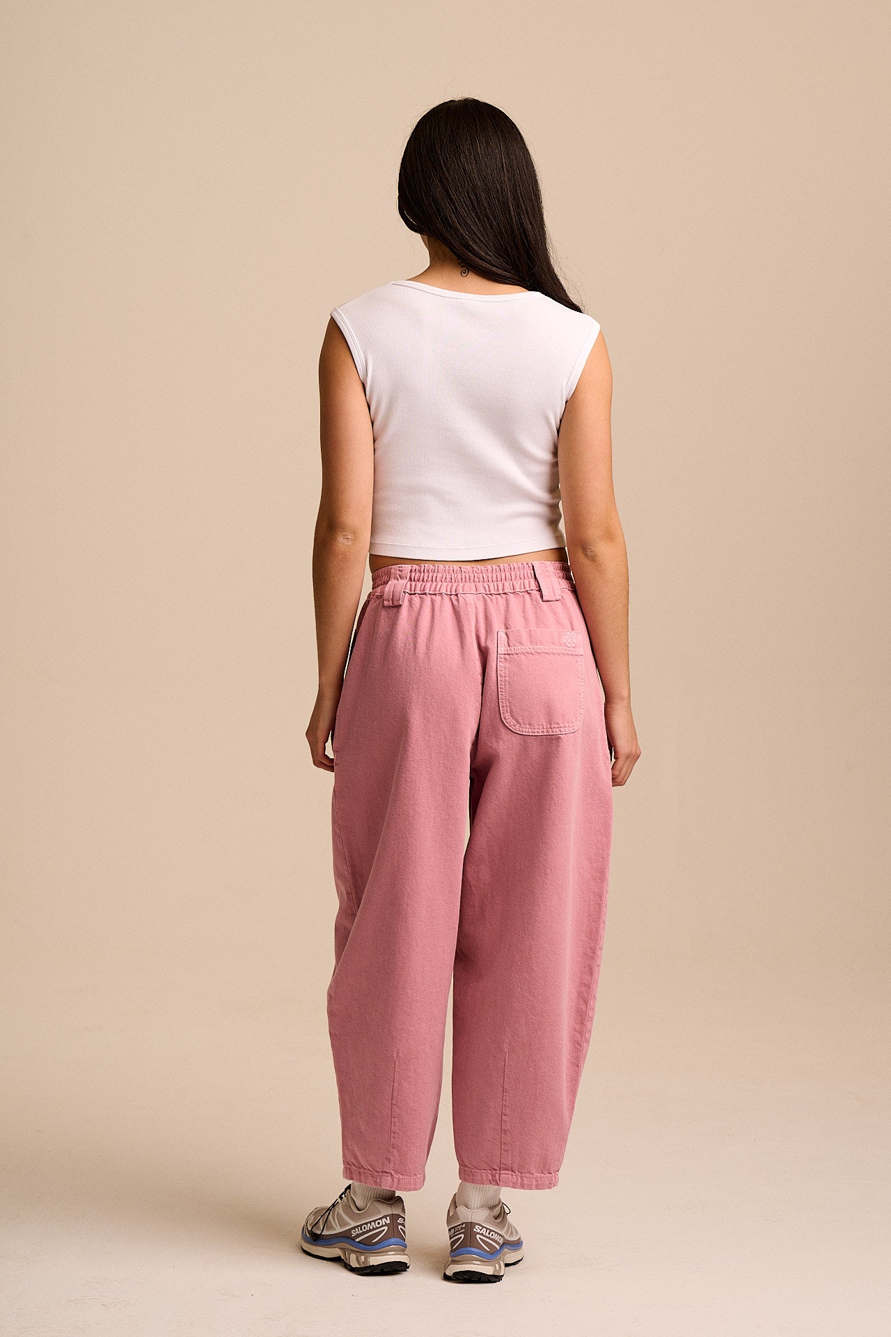 Ashby - Denim Barrel Leg Trousers in Washed Pink