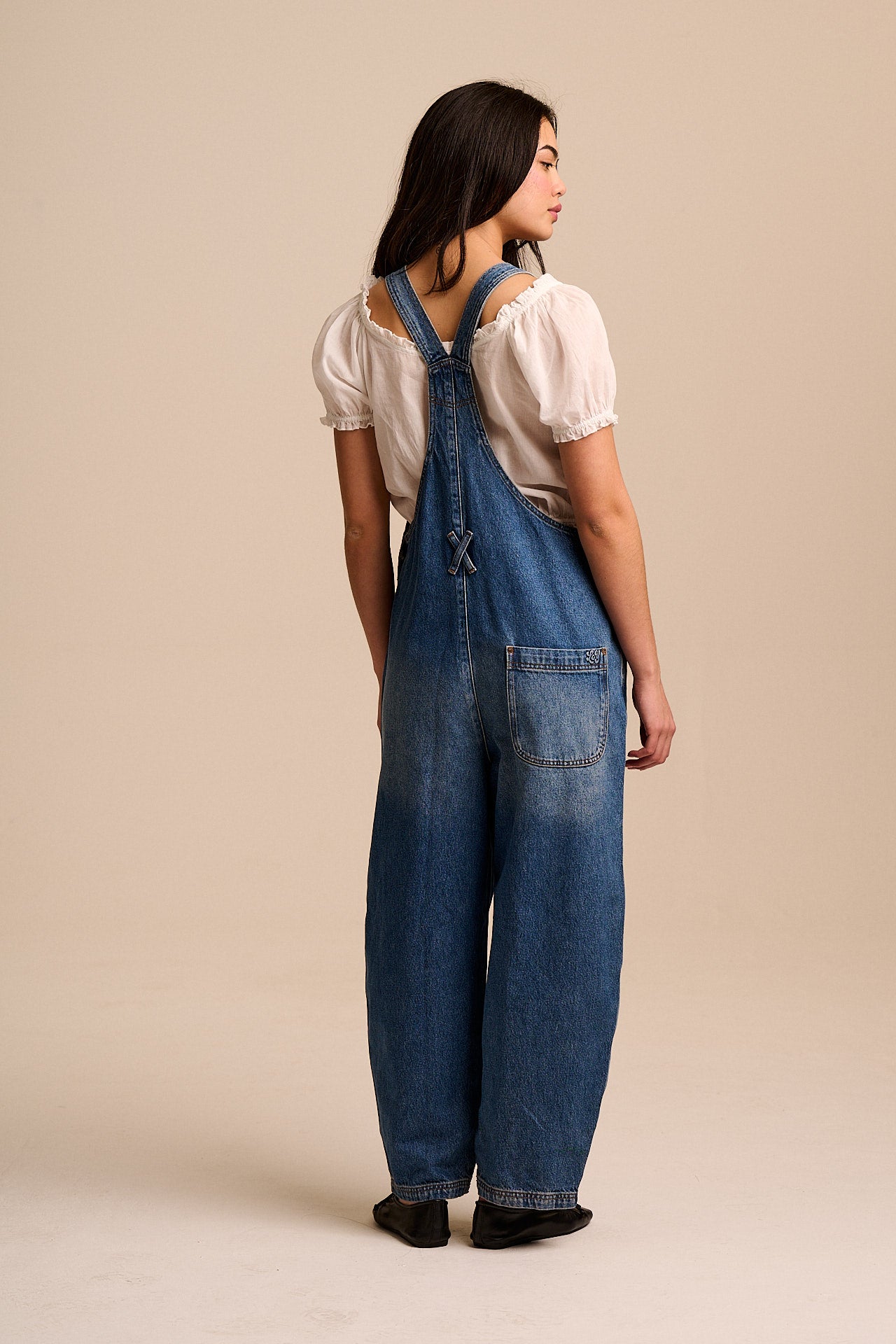Toluca - Denim Barrel Leg Dungarees in Vintage Wash