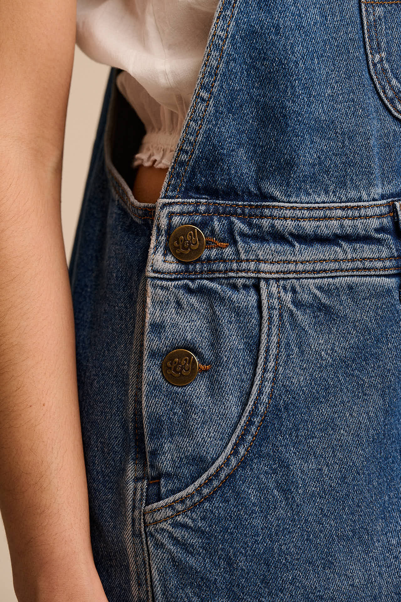 Toluca - Denim Barrel Leg Dungarees in Vintage Wash