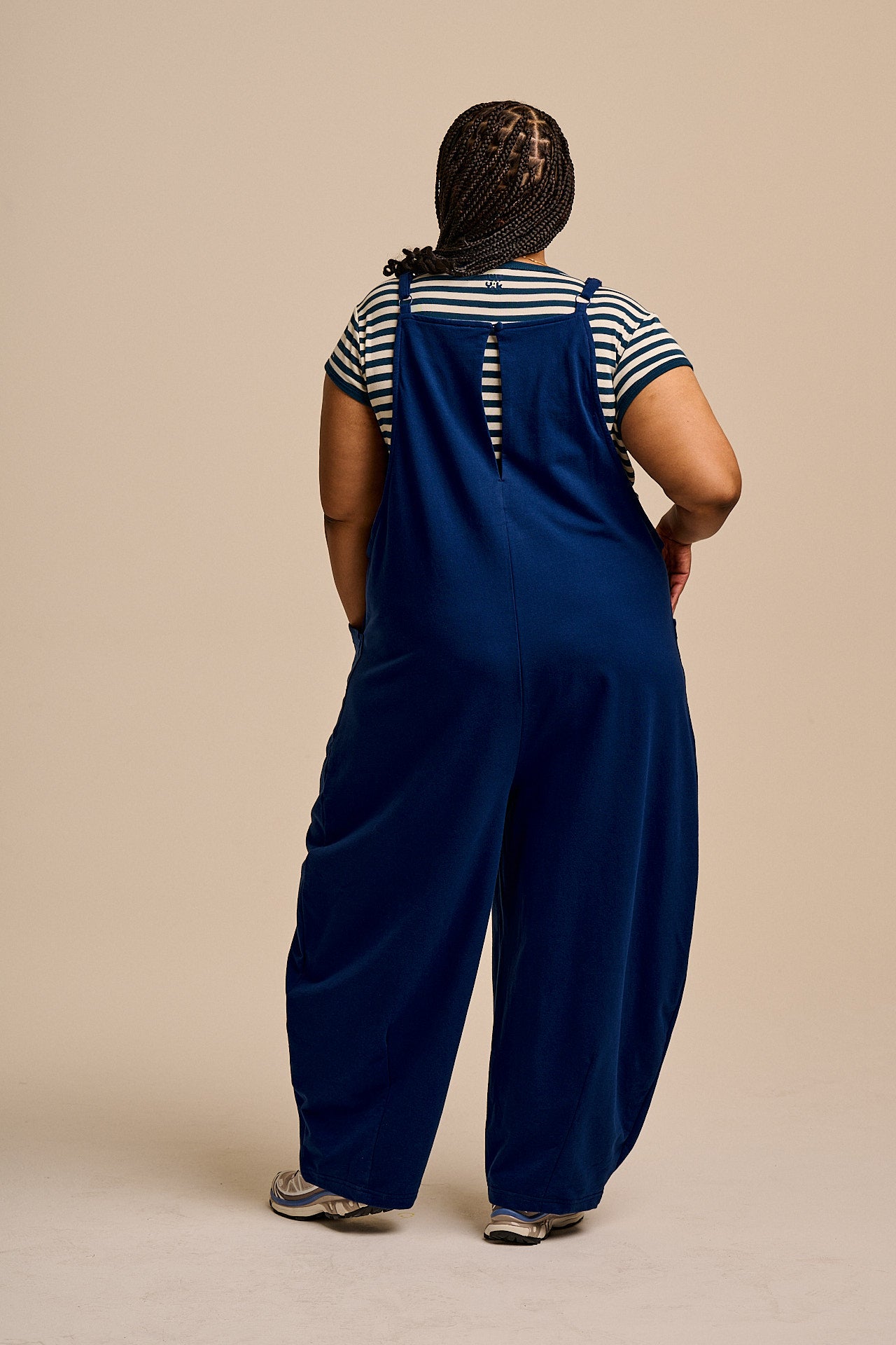 Oaxaca - Cotton Jersey Barrel Leg Dungarees in Navy