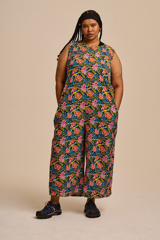 Tilda - Cotton & Viscose Wide Leg Jumpsuit in Blue Birdie Floral