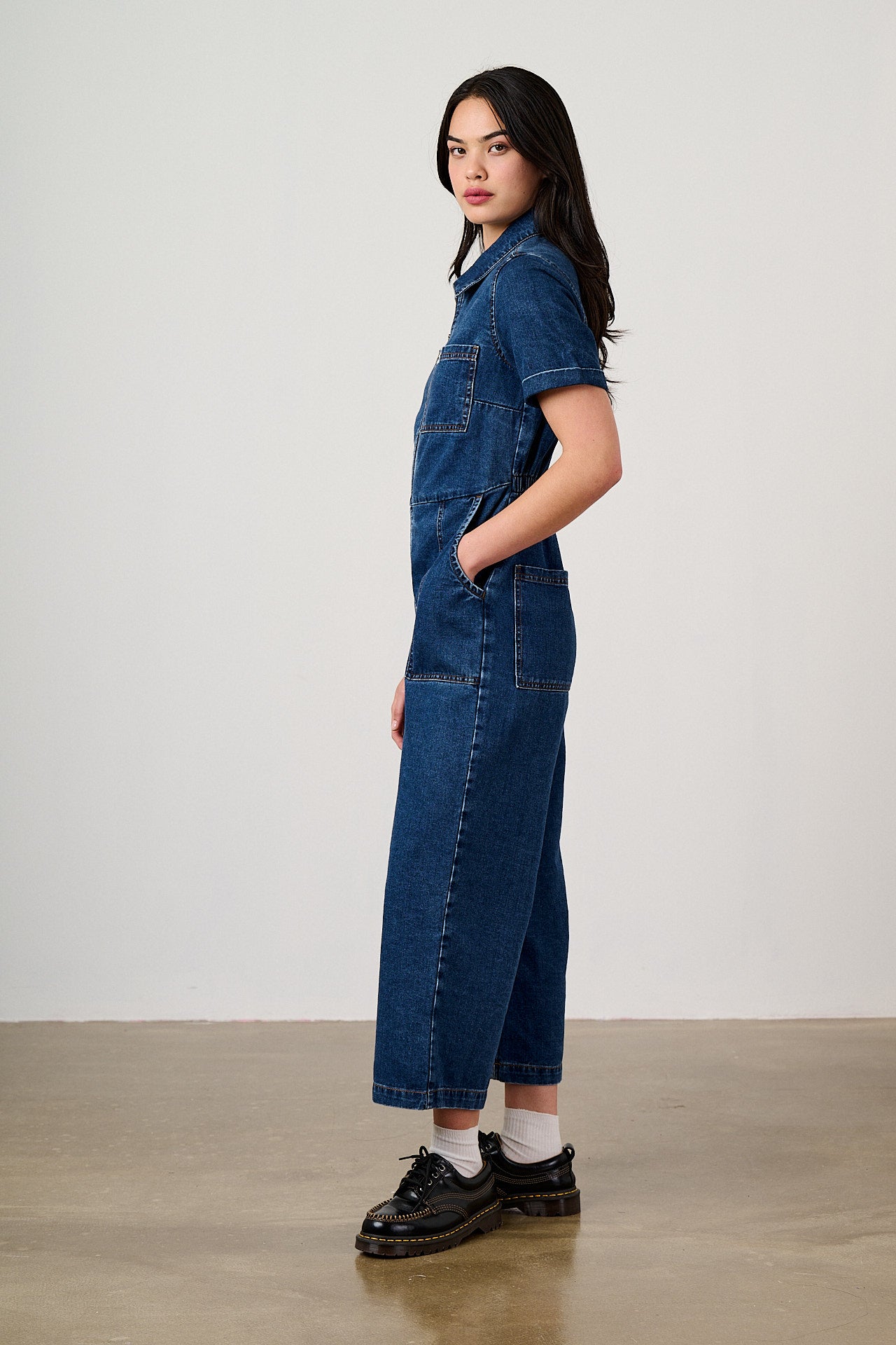 Ragan - Denim Jumpsuit in Mid Wash Blue