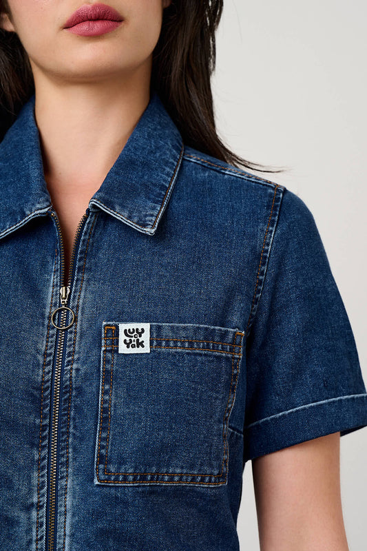 Ragan - Denim Jumpsuit in Mid Wash Blue