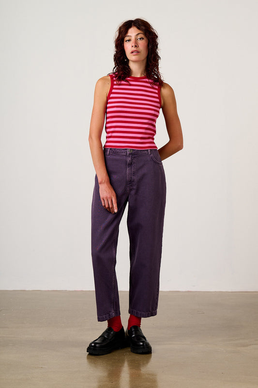 Rue - Cotton Rib Tank Top in Pink & Red Stripe