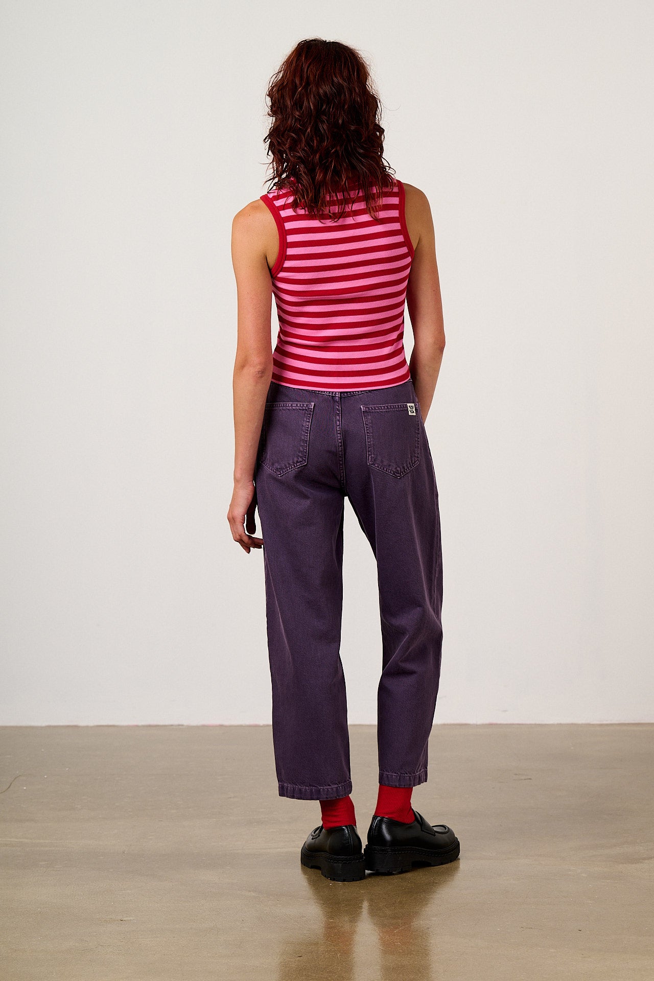 Rue - Cotton Rib Tank Top in Pink & Red Stripe