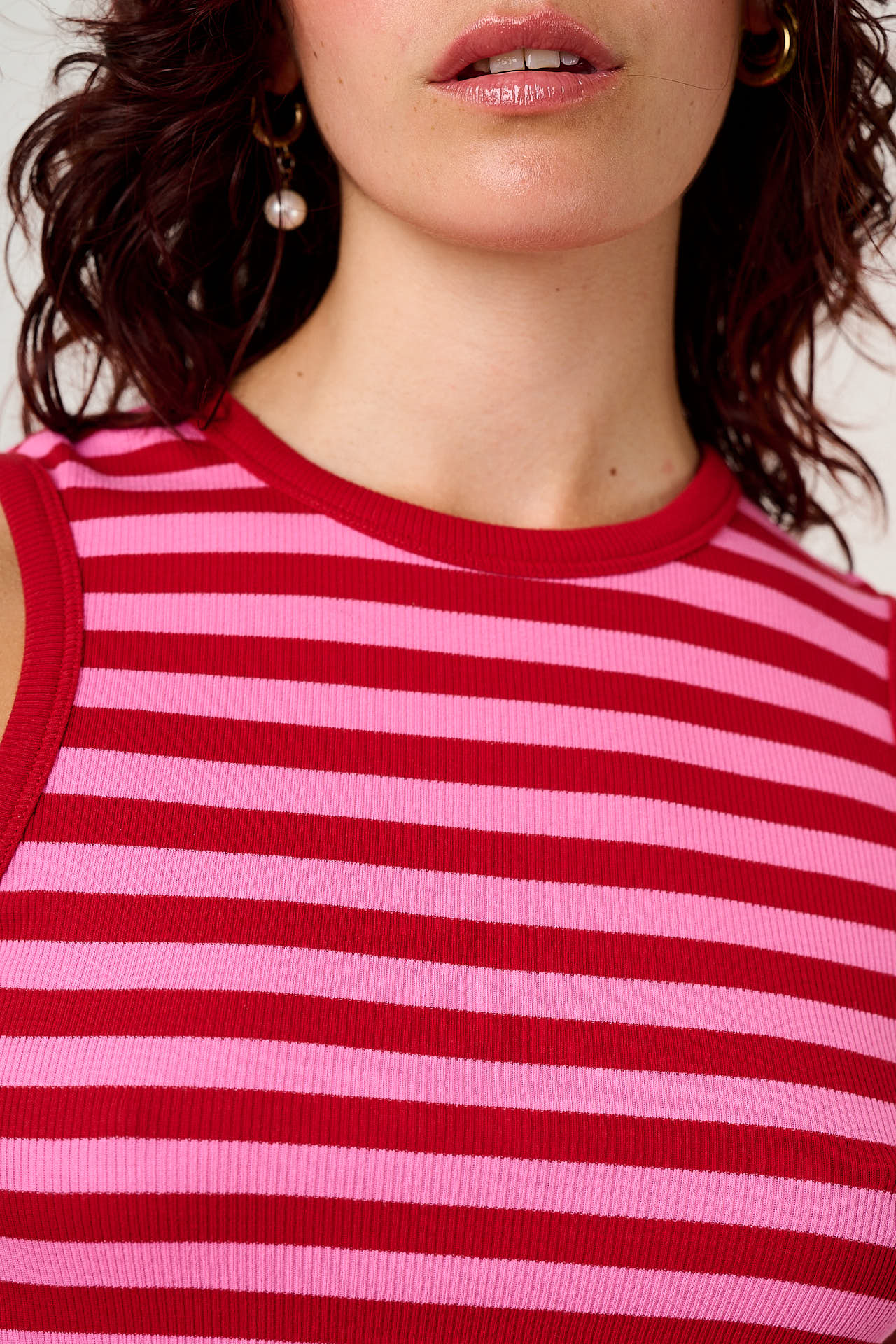Rue - Cotton Rib Tank Top in Pink & Red Stripe