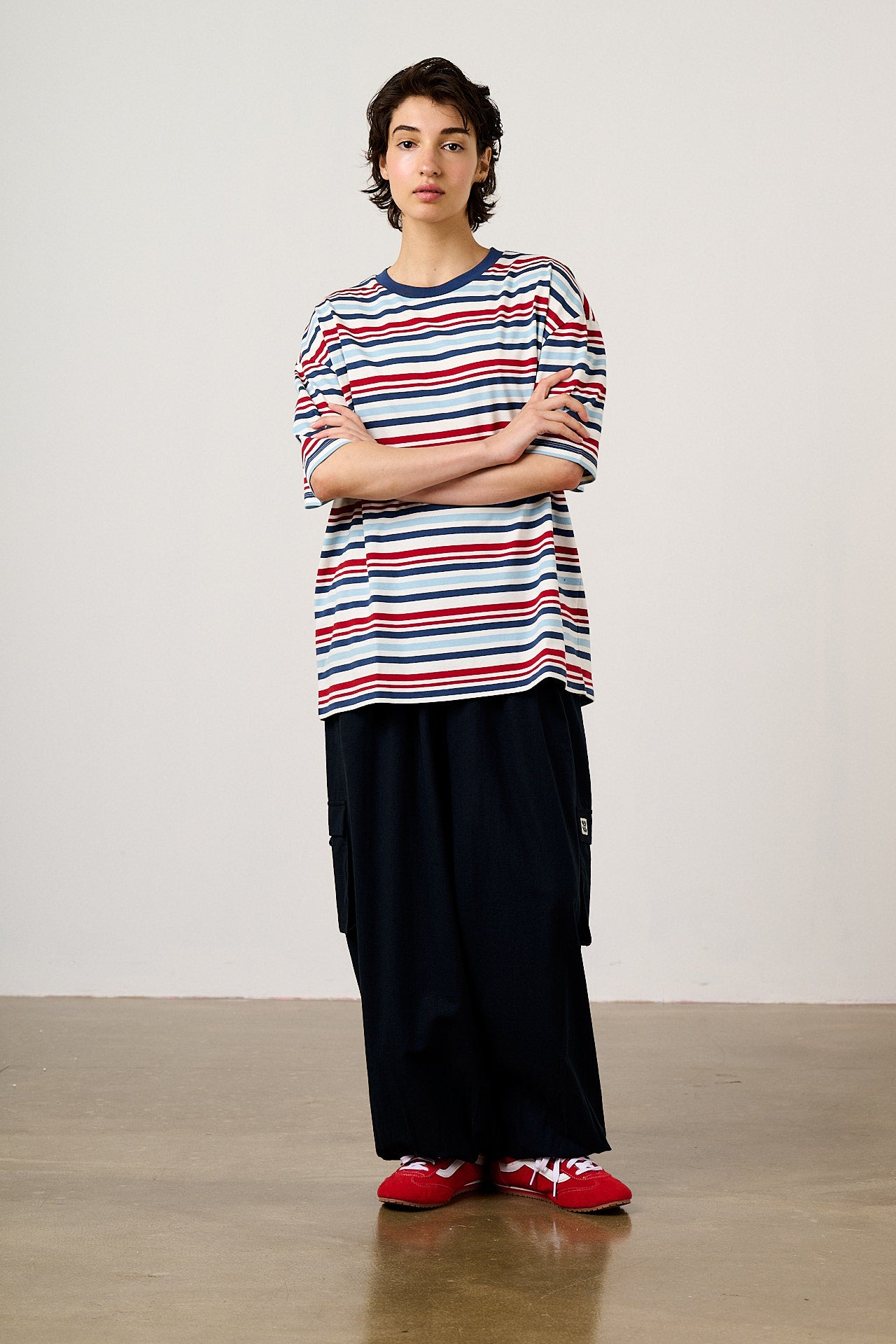 Benny - Oversized Cotton T-Shirt in Multi Blue Stripe