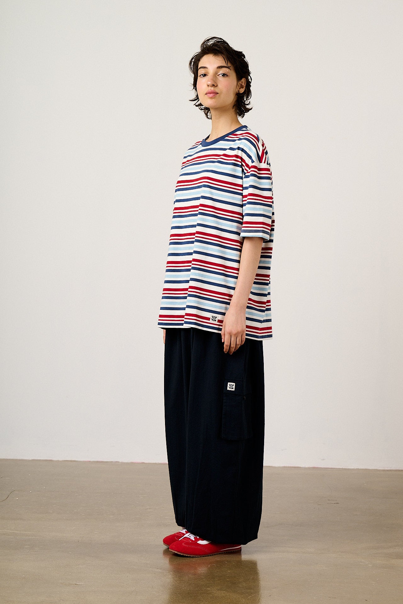 Benny - Oversized Cotton T-Shirt in Multi Blue Stripe