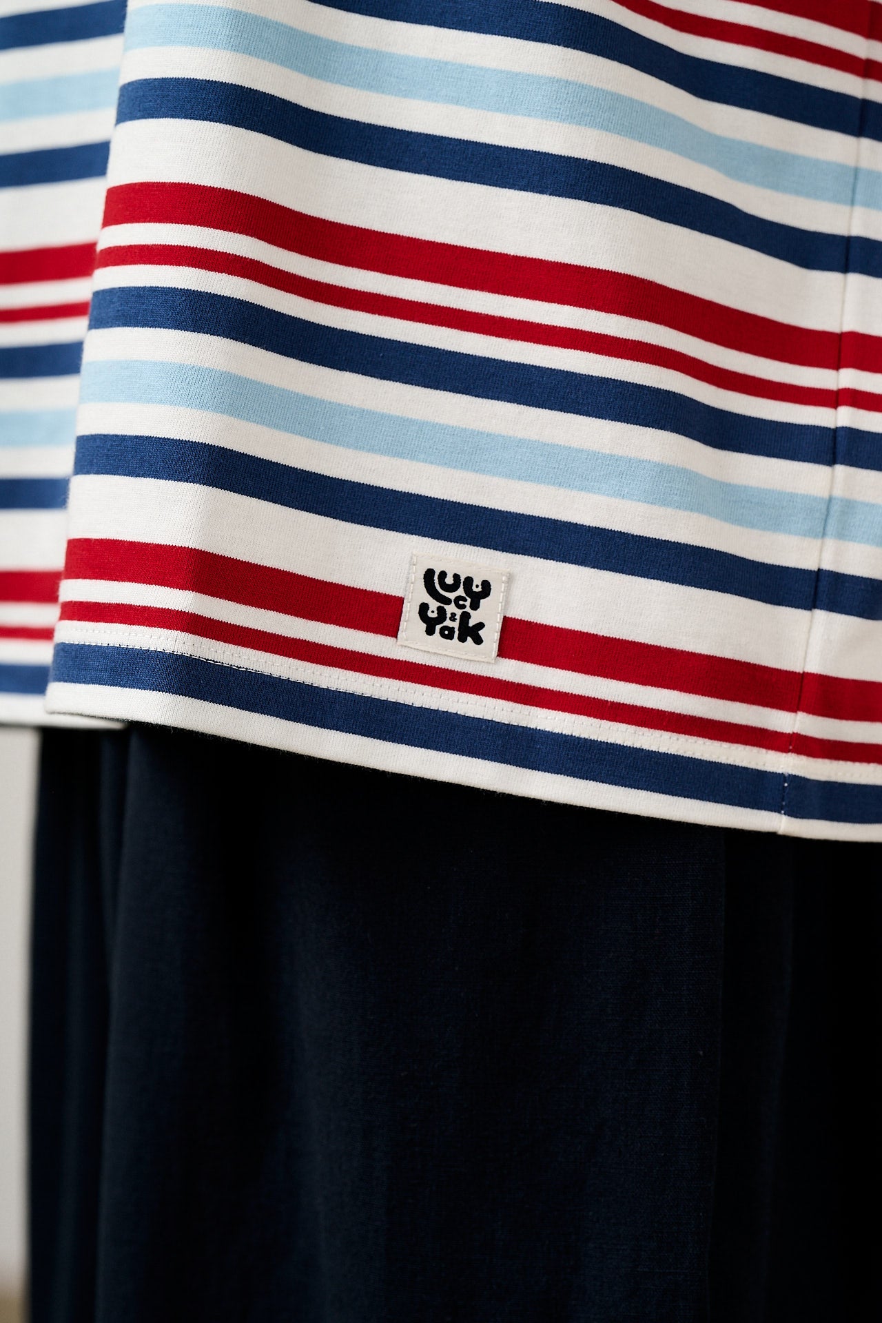 Benny - Oversized Cotton T-Shirt in Multi Blue Stripe